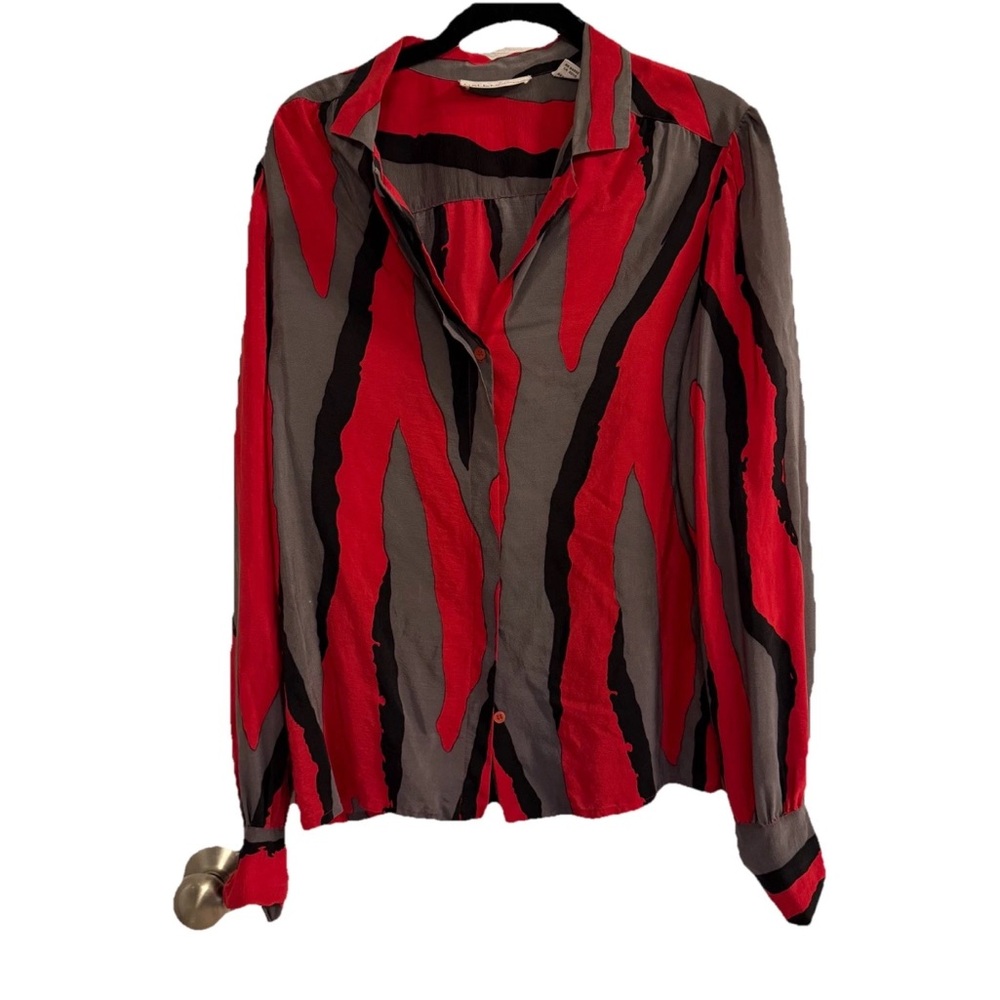Vintage Balenciaga 100% Silk Abstract Print Button Front Blouse Size 12
